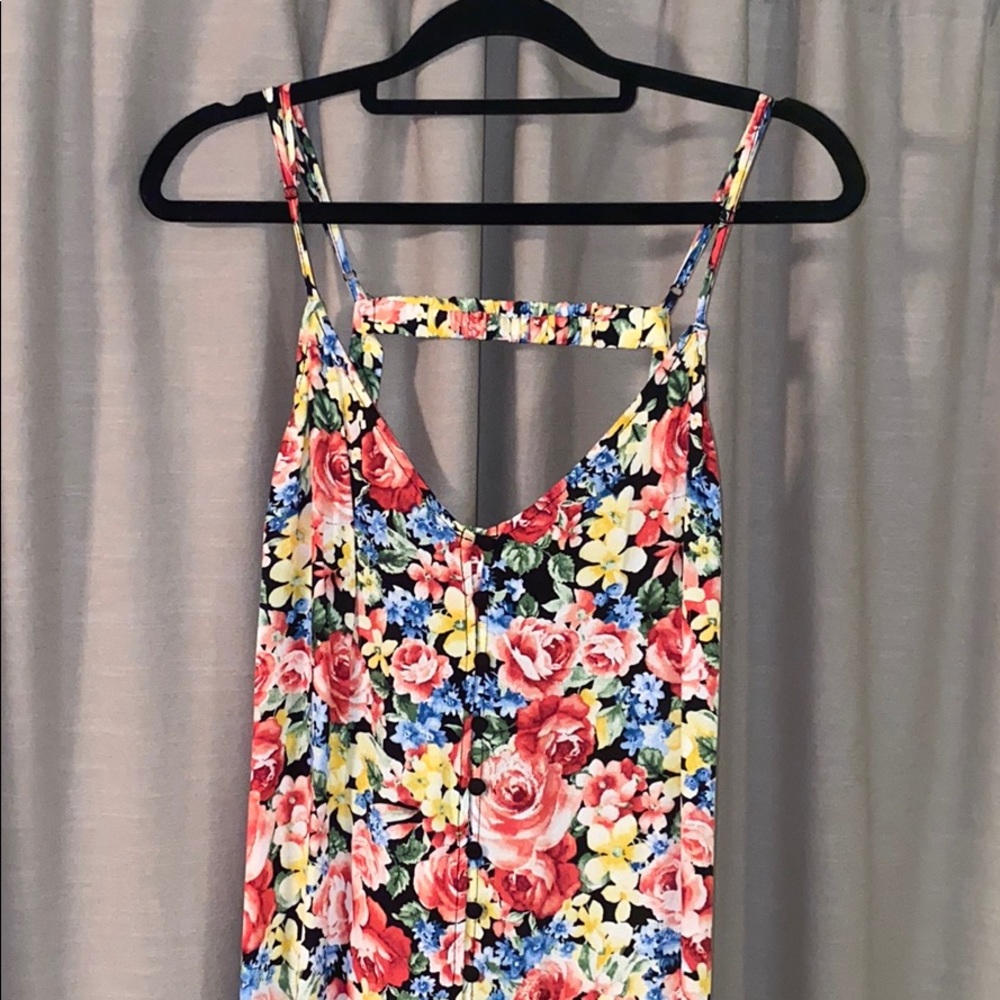 Colorful Flower Print Button Down Dress